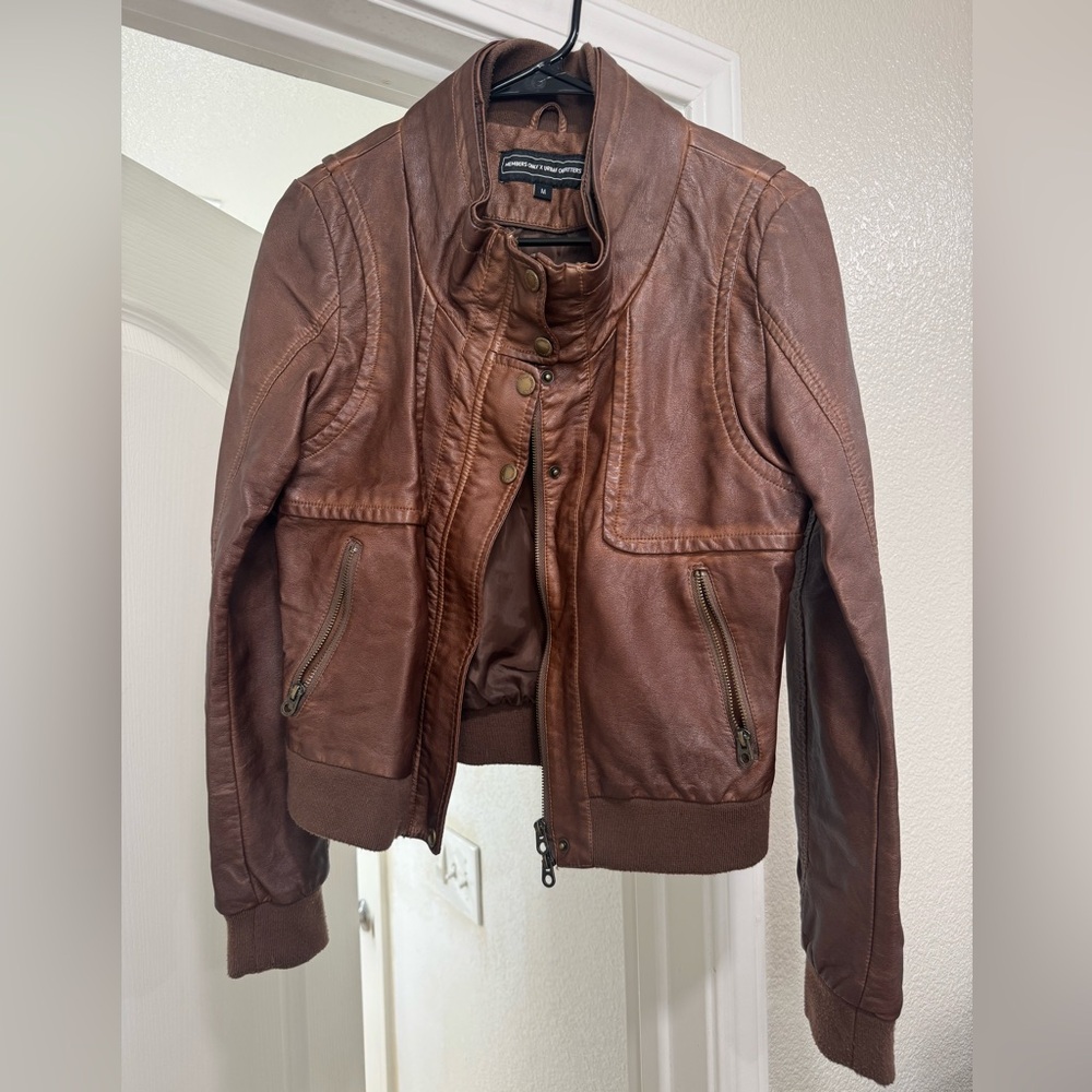 Members Only- Brown Leather Jacket- M